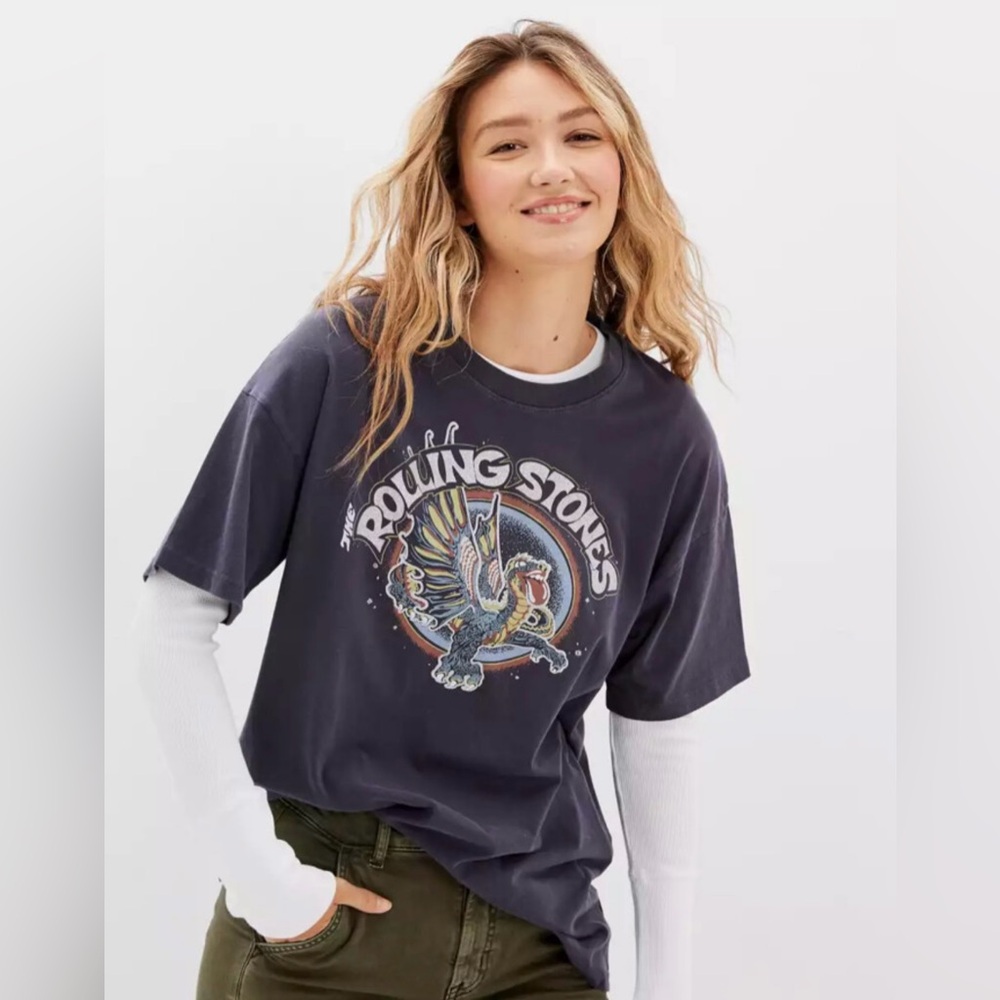 AE Band Tee Rolling Stones Oversized Short Sleeve Graphic Tee, size XS/S